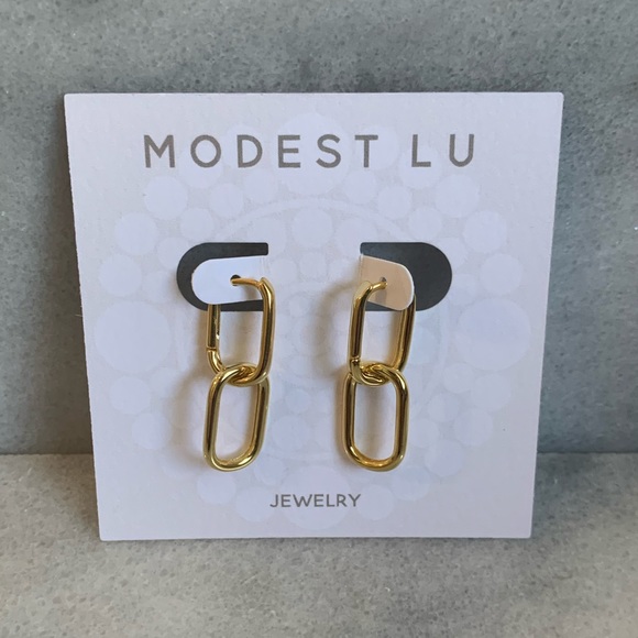 Gold Double Oval Hoop Sterling Silver Earrings - Picture 3 of 3